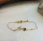 Elly’s 7.7mm Akoya ivory Ocean Pearls bracelet: Extreme luster, to 7.1”, S925 silver Malachite bracelet.