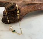 Elly’s 7.7mm Akoya ivory Ocean Pearls bracelet: Extreme luster, to 7.1”, S925 silver Malachite bracelet.