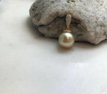 Elly’s 14.6mm Huge South Sea deep tea gold ocean Pearl pendant: Extreme luster mirrored. S925 silver with gold plated pendant set