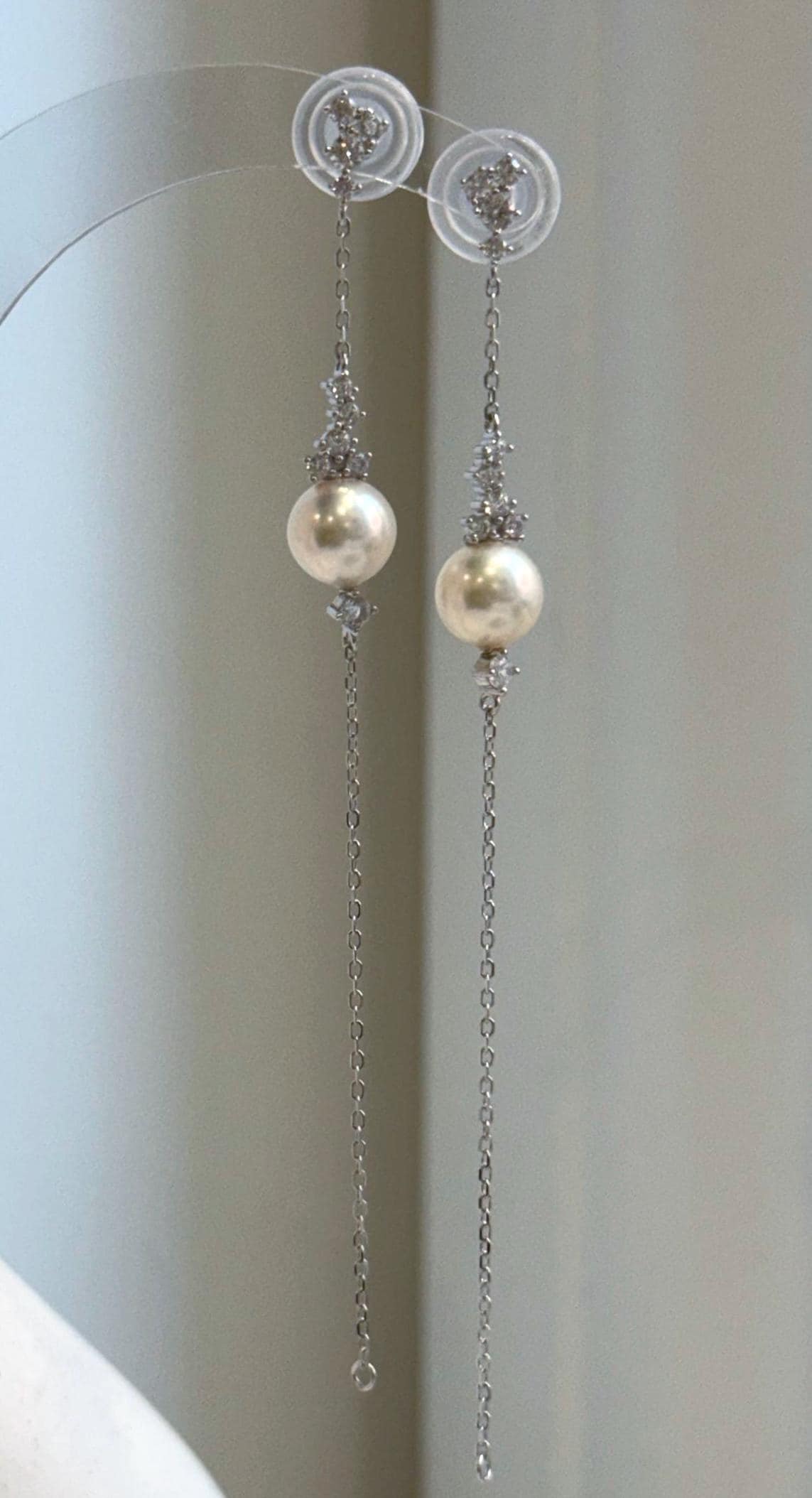 Elly’s 8mm Akoya ivory ocean Pearls Earrings chandeliers: Extreme luster mirrored, 9.5cm high, S925 silver earrings.