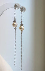 Elly’s 8mm Akoya ivory ocean Pearls Earrings chandeliers: Extreme luster mirrored, 9.5cm high, S925 silver earrings.