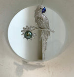 Elly’s 9.5mm Tahitian peacock green Ocean parrot Brooch Pendant 2in1: Extreme Luster mirrored, 4.2x7.3cm, no chain.