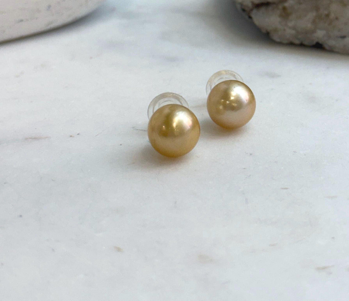Elly’s 11.6mm Genius natural South sea Deep Gold ocean Pearls Earrings studs: Extreme luster, S925 silver minimalist earrings studs.