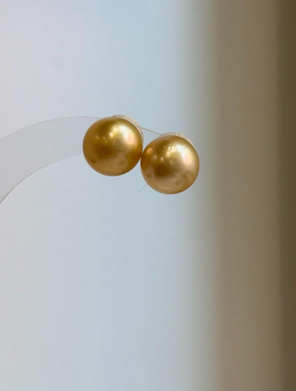 Elly’s 11.6mm Genius natural South sea Deep Gold ocean Pearls Earrings studs: Extreme luster, S925 silver minimalist earrings studs.