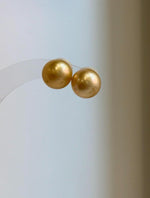 Elly’s 11.6mm Genius natural South sea Deep Gold ocean Pearls Earrings studs: Extreme luster, S925 silver minimalist earrings studs.