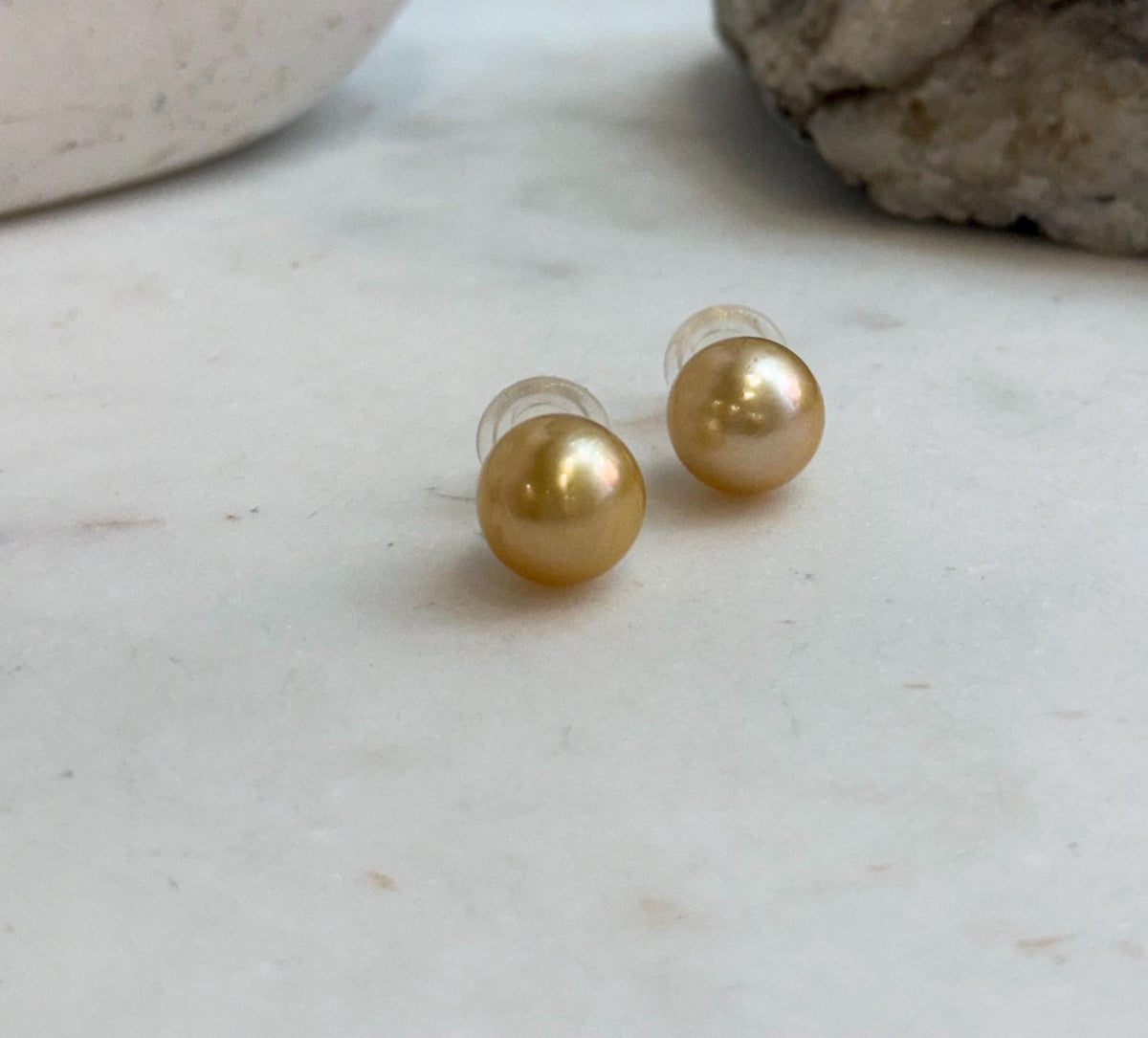 Elly’s 11.6mm Genius natural South sea Deep Gold ocean Pearls Earrings studs: Extreme luster, S925 silver minimalist earrings studs.