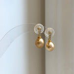 Elly’s 8.9mm Genius South sea deep golden ocean Pearls Earrings: Extreme luster mirrored, 1.8cm high, S925 silver earrings.