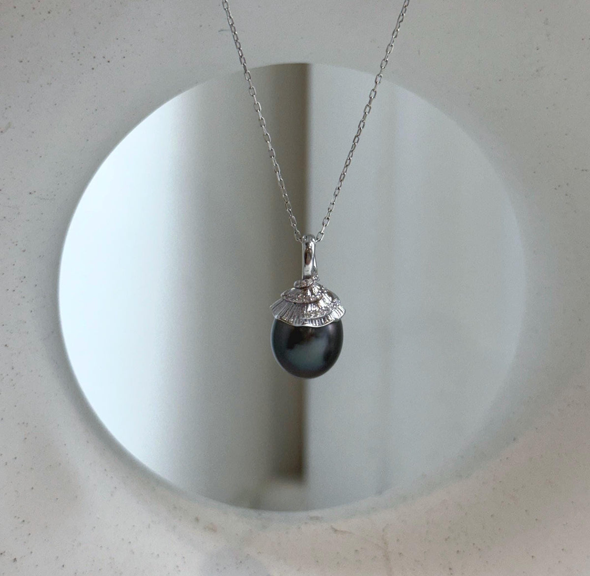 Elly’s 10.8mm Genius Tahitian black platinum Ocean Pearl Pendant: Extreme luster mirrored, 2.2cm high, S925 silver minimalist pendant.