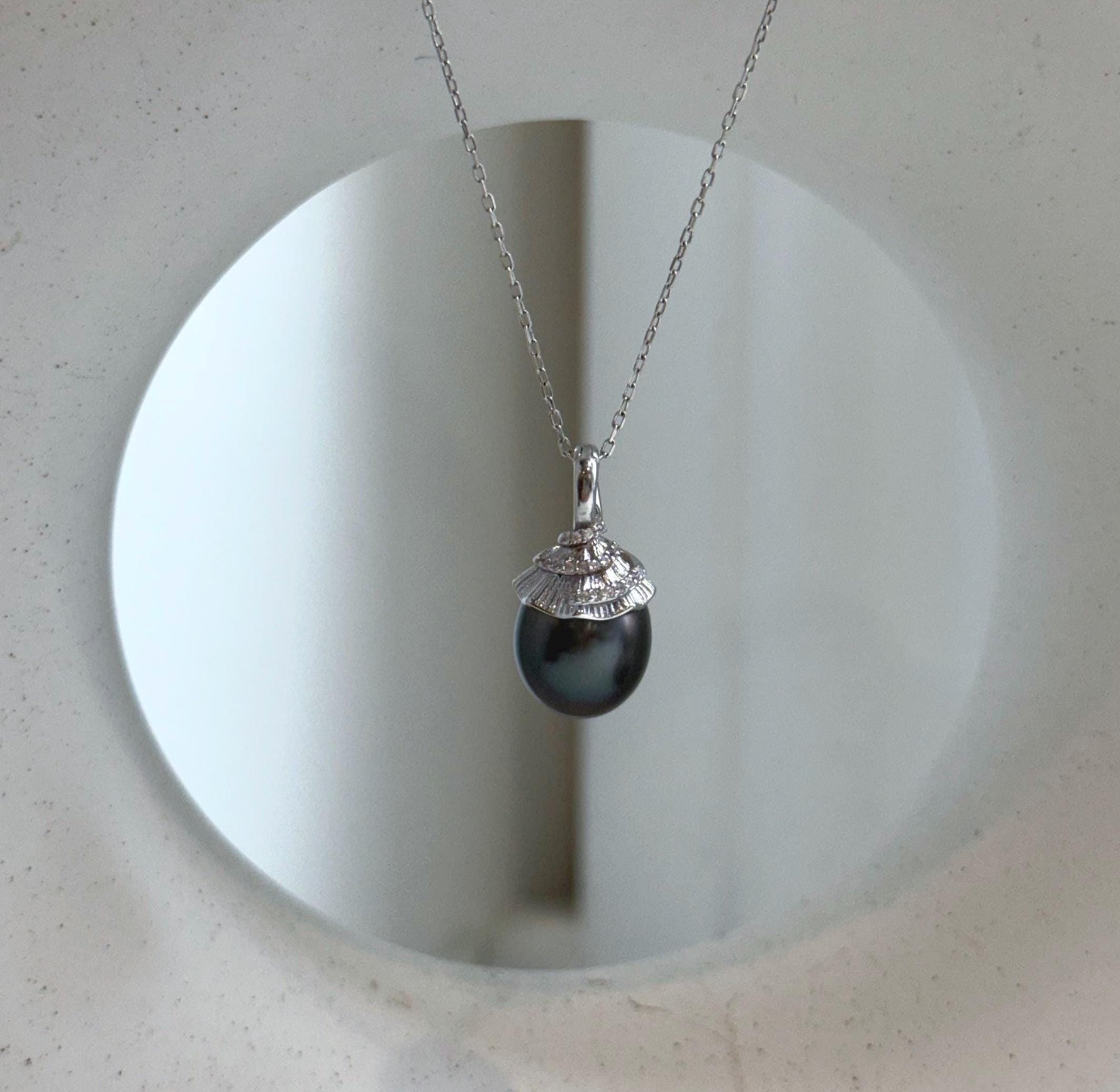 Elly’s 10.8mm Genius Tahitian black platinum Ocean Pearl Pendant: Extreme luster mirrored, 2.2cm high, S925 silver minimalist pendant.