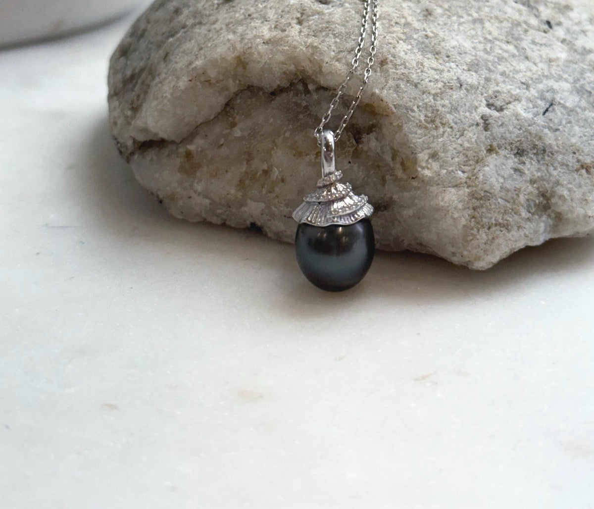 Elly’s 10.8mm Genius Tahitian black platinum Ocean Pearl Pendant: Extreme luster mirrored, 2.2cm high, S925 silver minimalist pendant.