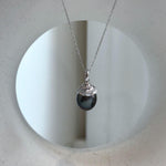 Elly’s 10.8mm Genius Tahitian black platinum Ocean Pearl Pendant: Extreme luster mirrored, 2.2cm high, S925 silver minimalist pendant.