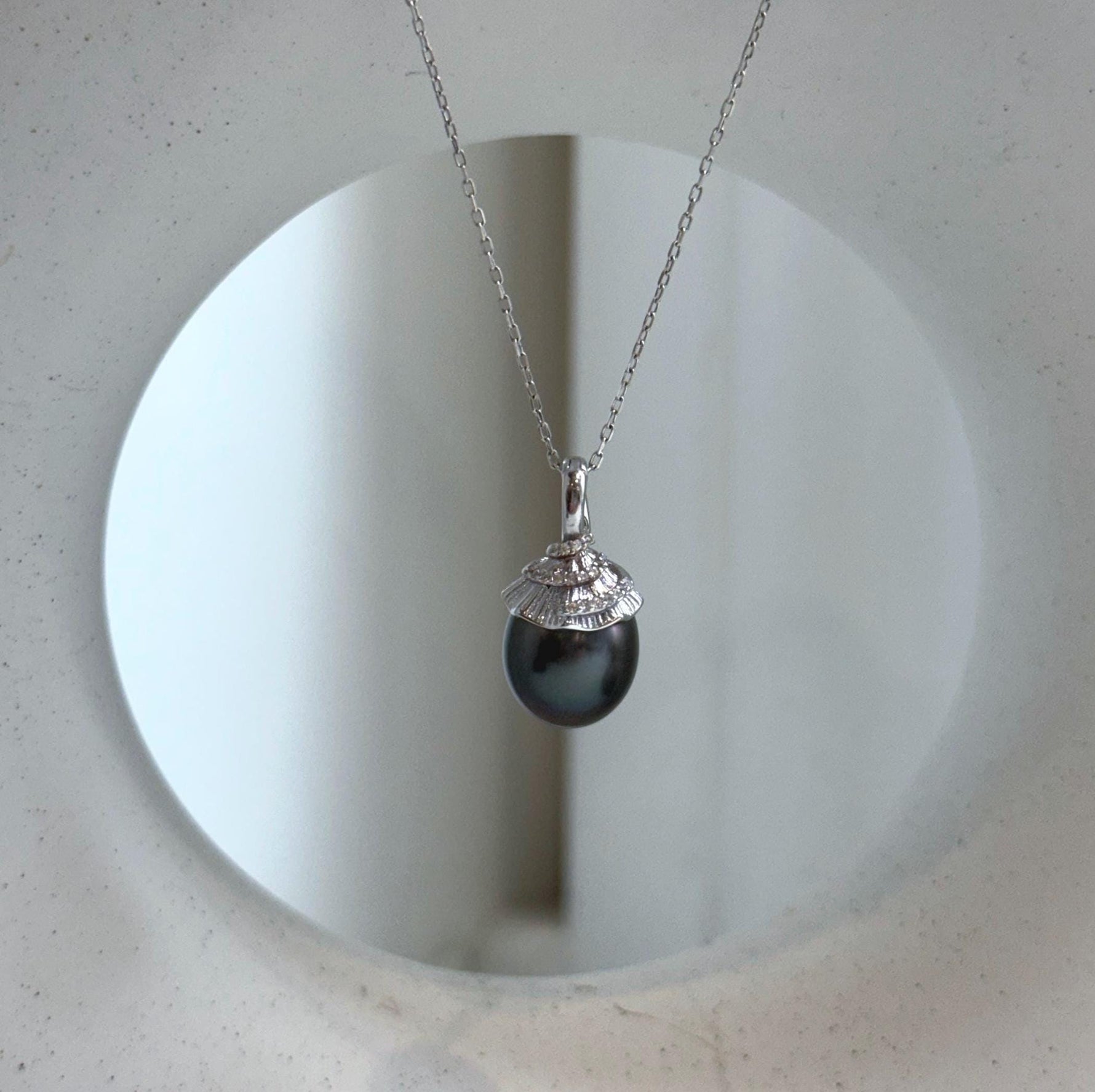 Elly’s 10.8mm Genius Tahitian black platinum Ocean Pearl Pendant: Extreme luster mirrored, 2.2cm high, S925 silver minimalist pendant.