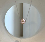Au750 18k White Gold 10.4mm Rose Edison Pearl Floating pendant: Extreme luster mirrored, S925 silver chain.