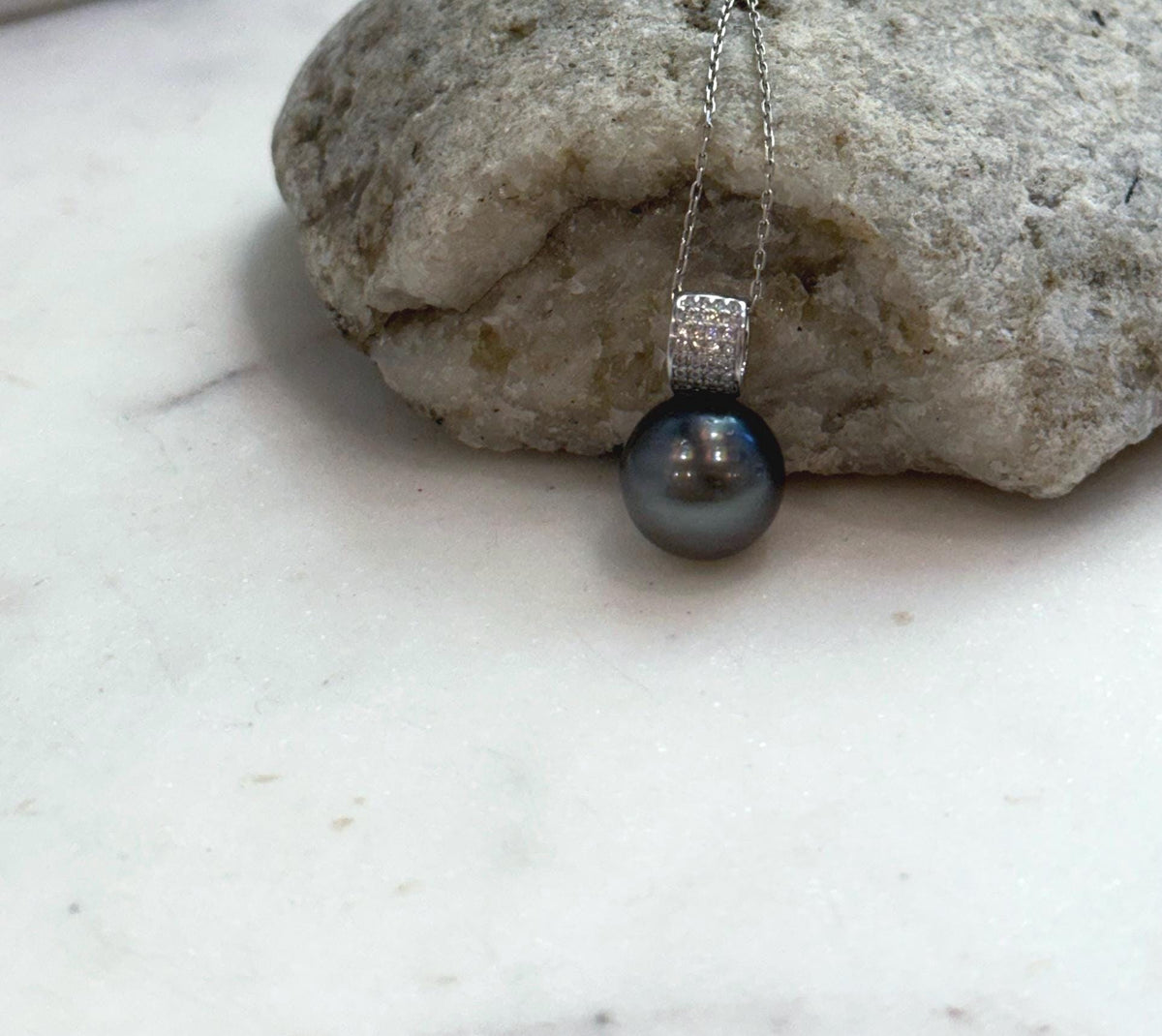 Elly’s 12.5mm Genius Tahitian black platinum Ocean Pearl Pendant: Extreme luster mirrored, 2cm high, S925 silver minimalist pendant.