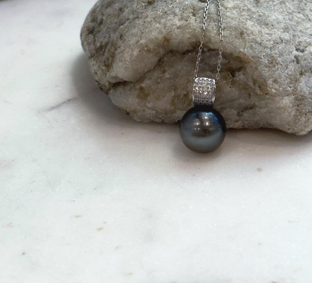Elly’s 12.5mm Genius Tahitian black platinum Ocean Pearl Pendant: Extreme luster mirrored, 2cm high, S925 silver minimalist pendant.