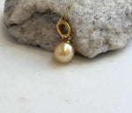 Elly’s 11.9mm South Sea deep Gold ocean Pearl pendant: Extreme luster mirrored, 2.7cm high, S925 silver w/ gold plated pendant.