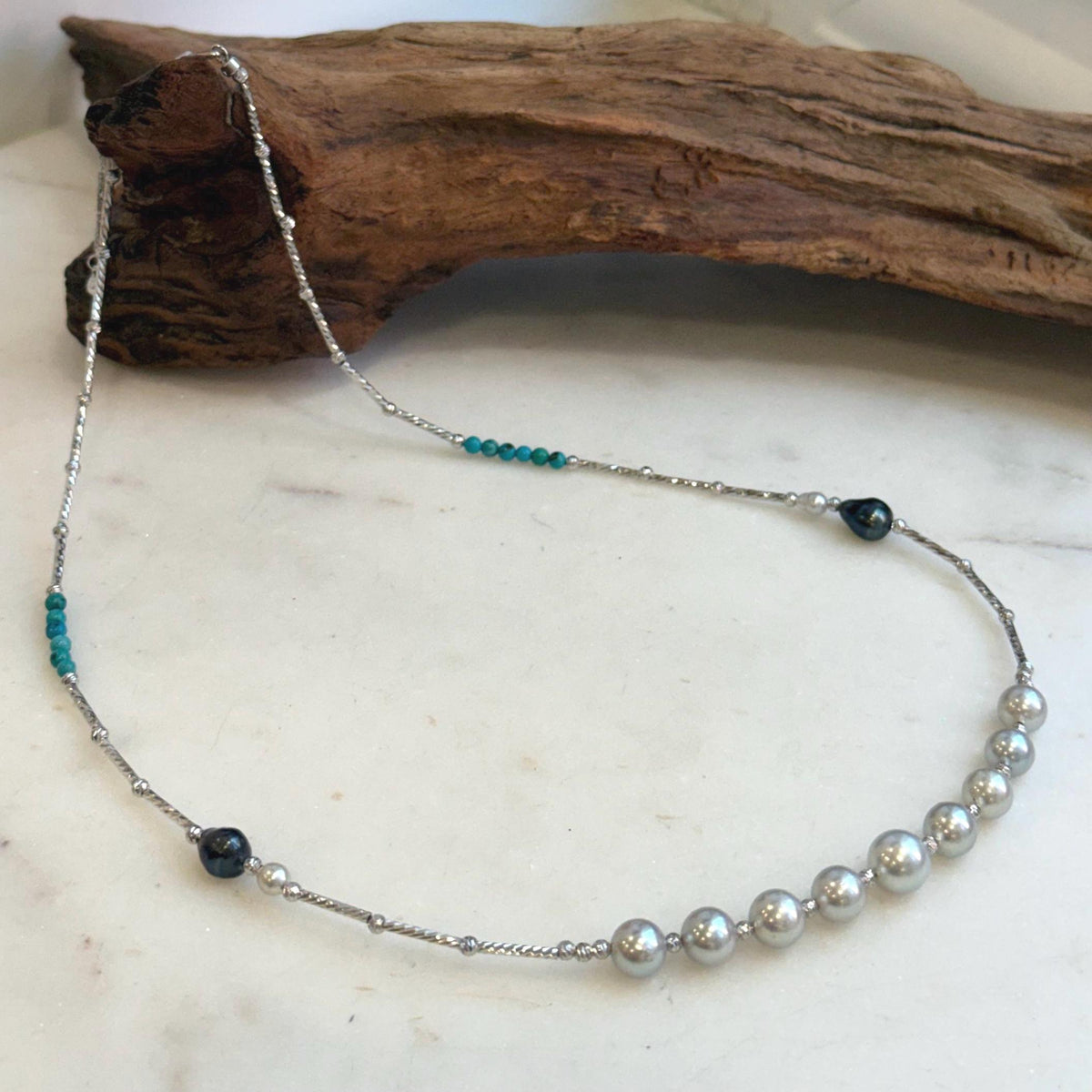 Elena Elly’s 9pcs 7.1-8.5mm Akoya ocean pearls Designed Necklace: Extreme luster mirrored, S925 silver necklace, to 21.3”.