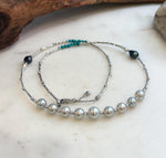 Elena Elly’s 9pcs 7.1-8.5mm Akoya ocean pearls Designed Necklace: Extreme luster mirrored, S925 silver necklace, to 21.3”.