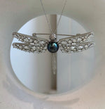 Elly’s peacock teal Tahitian ocean Pearl Dragonfly Brooch Pendant 2in1: Extreme luster, 9.6mm, 7x5cm.