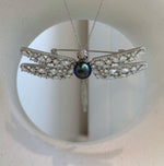 Elly’s peacock teal Tahitian ocean Pearl Dragonfly Brooch Pendant 2in1: Extreme luster, 9.6mm, 7x5cm.