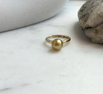 Elly’s 8.6mm South sea deep tea gold ocean pearl Ring: Extreme luster mirrored, S925 silver with gold plated adjustable Vintage Ring.