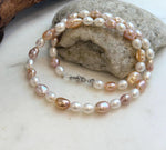 Elly’s 5.8-7.4mm Freshwater Multicolored Pearls Necklace Strand: Extreme luster mirrored, 18.3”, S925 silver necklace.
