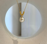 Elly’s 10.2mm South Sea Golden ocean pearl cool Pendant Chain Necklace Set: Extreme luster mirrored. S925 silver chain. To 17.9”