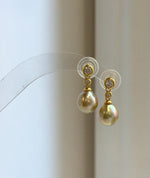 Elly’s 9.1mm Genius South sea deep tea golden ocean Pearls Earrings: Extreme luster mirrored, 2.1cm high, S925 silver earrings.
