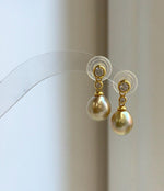 Elly’s 9.1mm Genius South sea deep tea golden ocean Pearls Earrings: Extreme luster mirrored, 2.1cm high, S925 silver earrings.