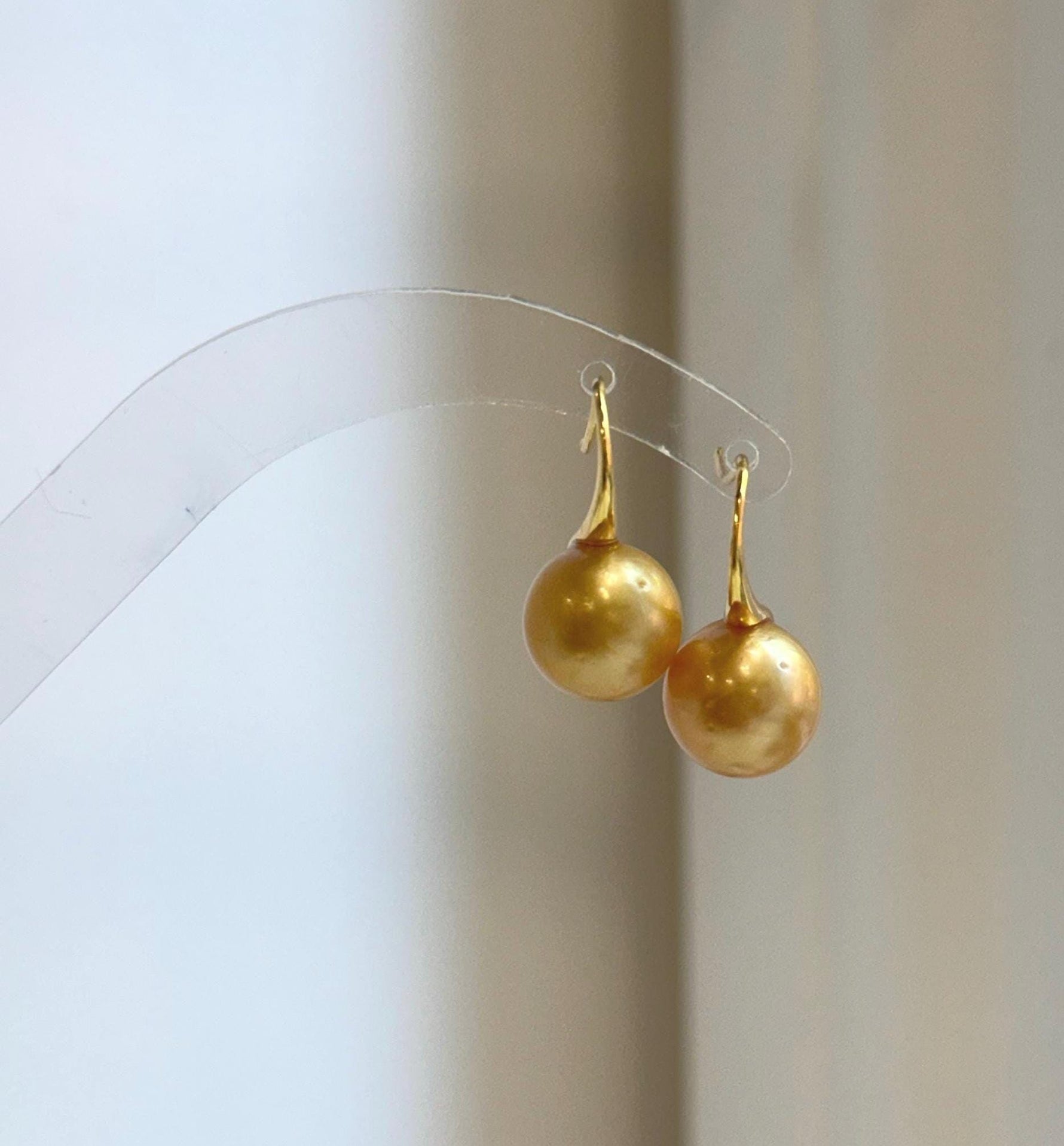 Elly’s 11.2mm Genius South sea deep golden ocean Pearls Earrings hooks: Extreme luster mirrored, 2.2cm high, S925 silver earrings.