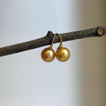 Elly’s 11.2mm Genius South sea deep golden ocean Pearls Earrings hooks: Extreme luster mirrored, 2.2cm high, S925 silver earrings.