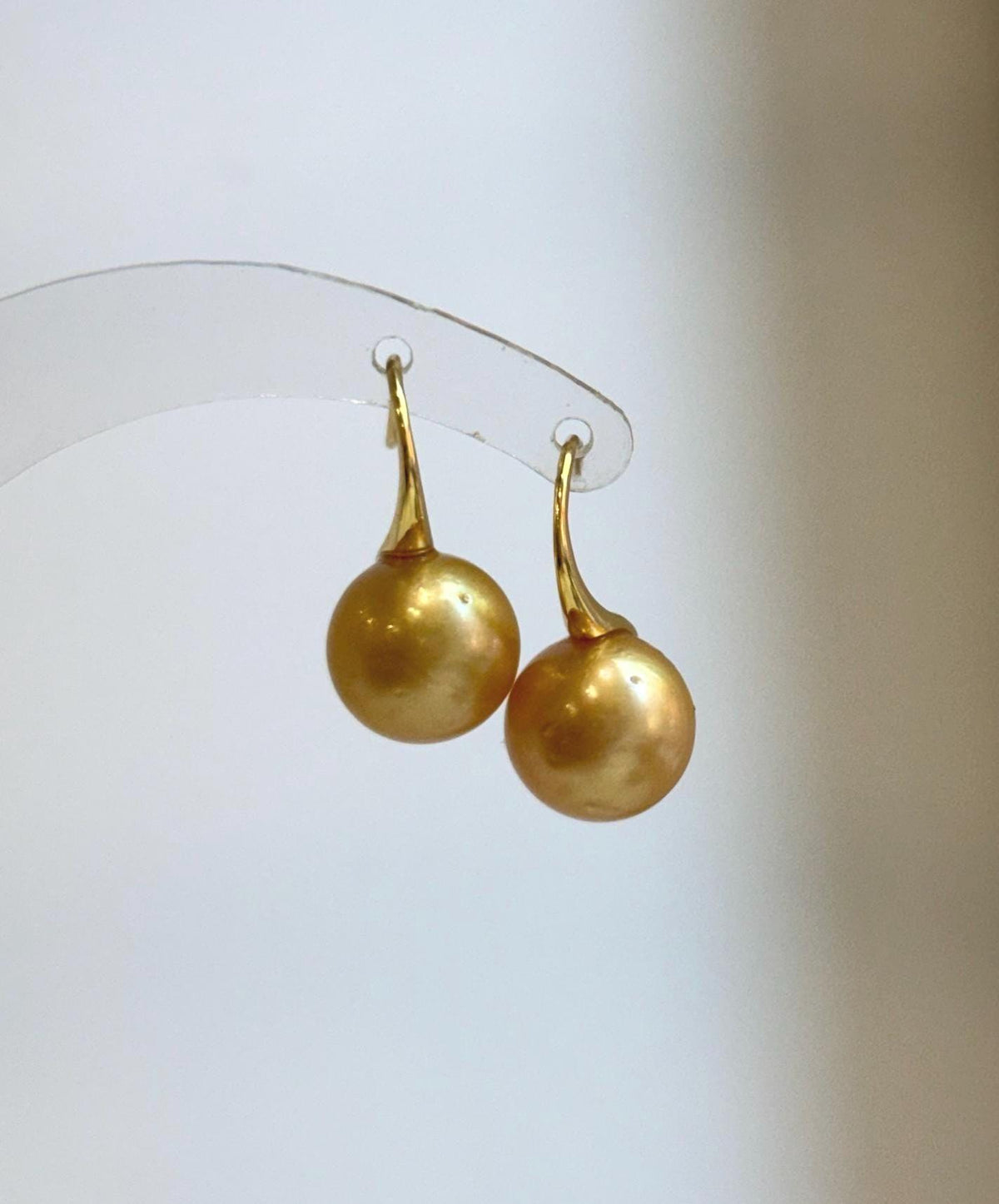 Elly’s 11.2mm Genius South sea deep golden ocean Pearls Earrings hooks: Extreme luster mirrored, 2.2cm high, S925 silver earrings.
