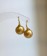 Elly’s 11.2mm Genius South sea deep golden ocean Pearls Earrings hooks: Extreme luster mirrored, 2.2cm high, S925 silver earrings.