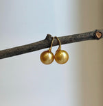 Elly’s 11.2mm Genius South sea deep golden ocean Pearls Earrings hooks: Extreme luster mirrored, 2.2cm high, S925 silver earrings.