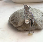 Elly’s Edison white Pearl Bird Brooch Pendant 2in1: Extreme luster mirrored, 11.2mm, 3x6.5cm