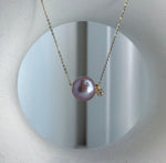 Elly’s Au750 18k Gold 13.3mm Edison rose Mauve Pearl Floating pendant:Extreme luster mirrored, S925 silver chain with little drop.
