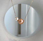 Elly’s Double Au750 18k Gold 7.5-11.3mm Akoya Ocean Edison Pearls Floating pendants:Extreme luster mirrored.
