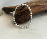 Elly’s 5.5-6mm Akoya Pink blue ocean pearls bracelet:Extreme luster mirrored, knotted, 7.4”, S925 silver bracelet.