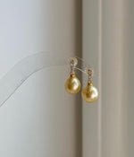 Elly’s 9.3mm South sea ultra golden ocean Pearls Earrings: Extreme luster mirrored, 1.8cm high, S925 silver earrings.
