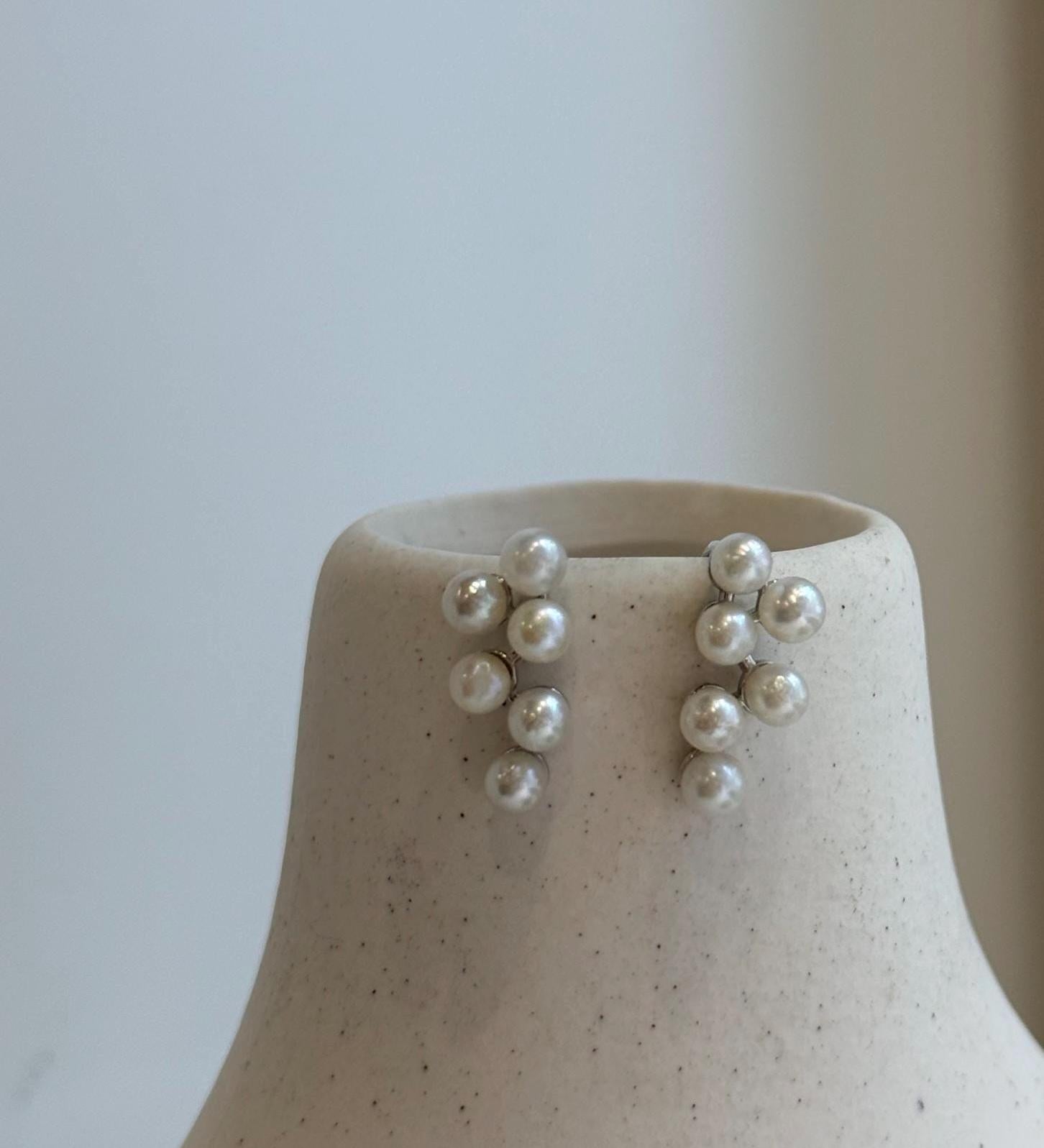 Elly’s 12pcs Akoya In sale strong luster ivory Ocean Pearl dazzling stylish S925 silver grapes earrings clips no piercings. 3.2mm+
