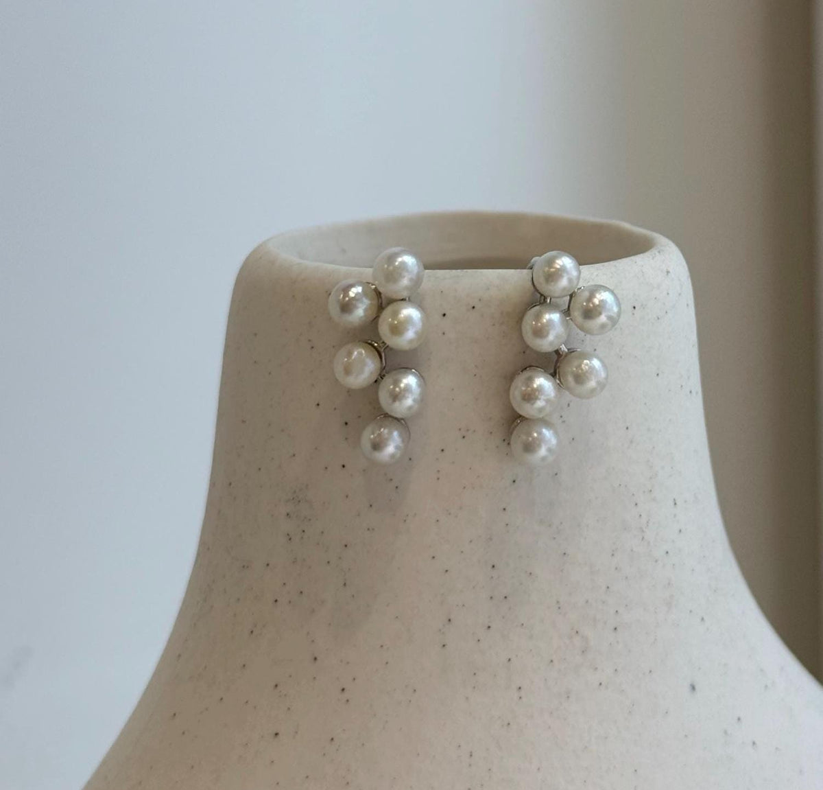 Elly’s 12pcs Akoya In sale strong luster ivory Ocean Pearl dazzling stylish S925 silver grapes earrings clips no piercings. 3.2mm+