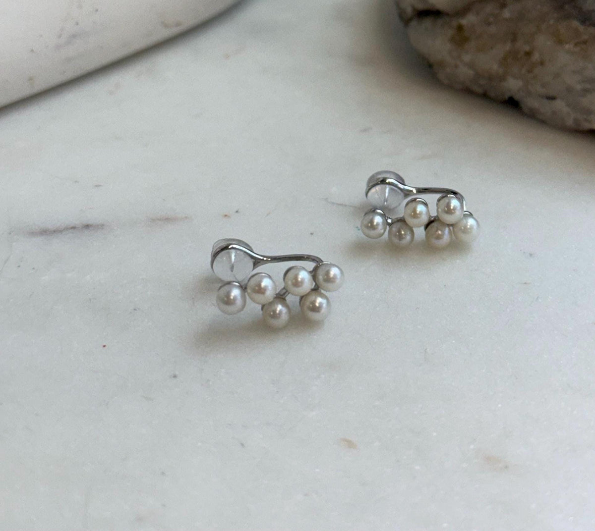 Elly’s 12pcs Akoya In sale strong luster ivory Ocean Pearl dazzling stylish S925 silver grapes earrings clips no piercings. 3.2mm+