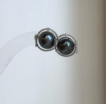Elly’s 10.3mm Tahitian black Platinum ocean Pearls Earrings: Extreme luster Mirrored, 1.5cm high, S925 silver earrings.