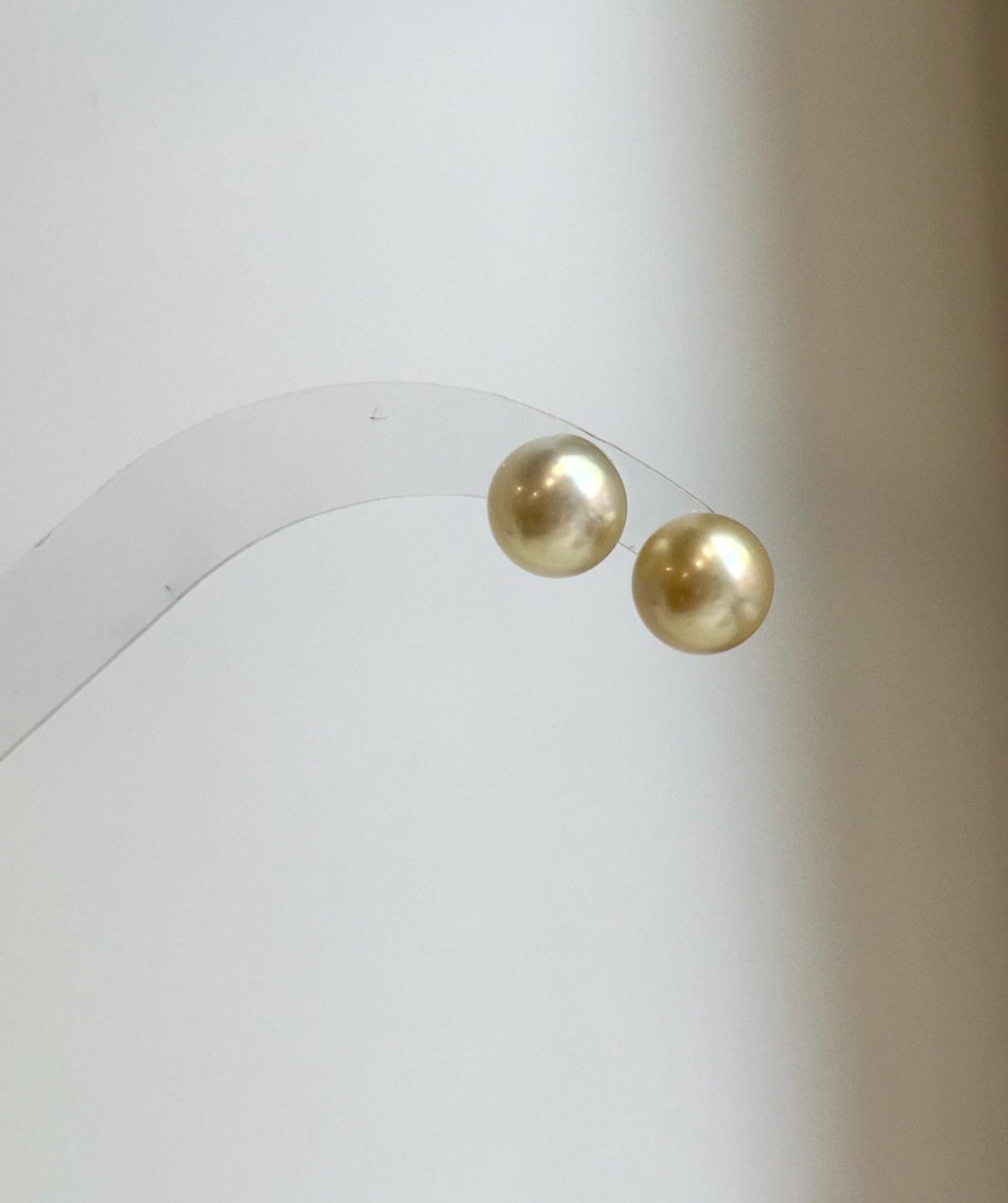 Elly’s 9.8mm Genius natural South sea Champagne Gold ocean Pearls Earrings studs: Extreme luster, S925 silver minimalist earrings studs.