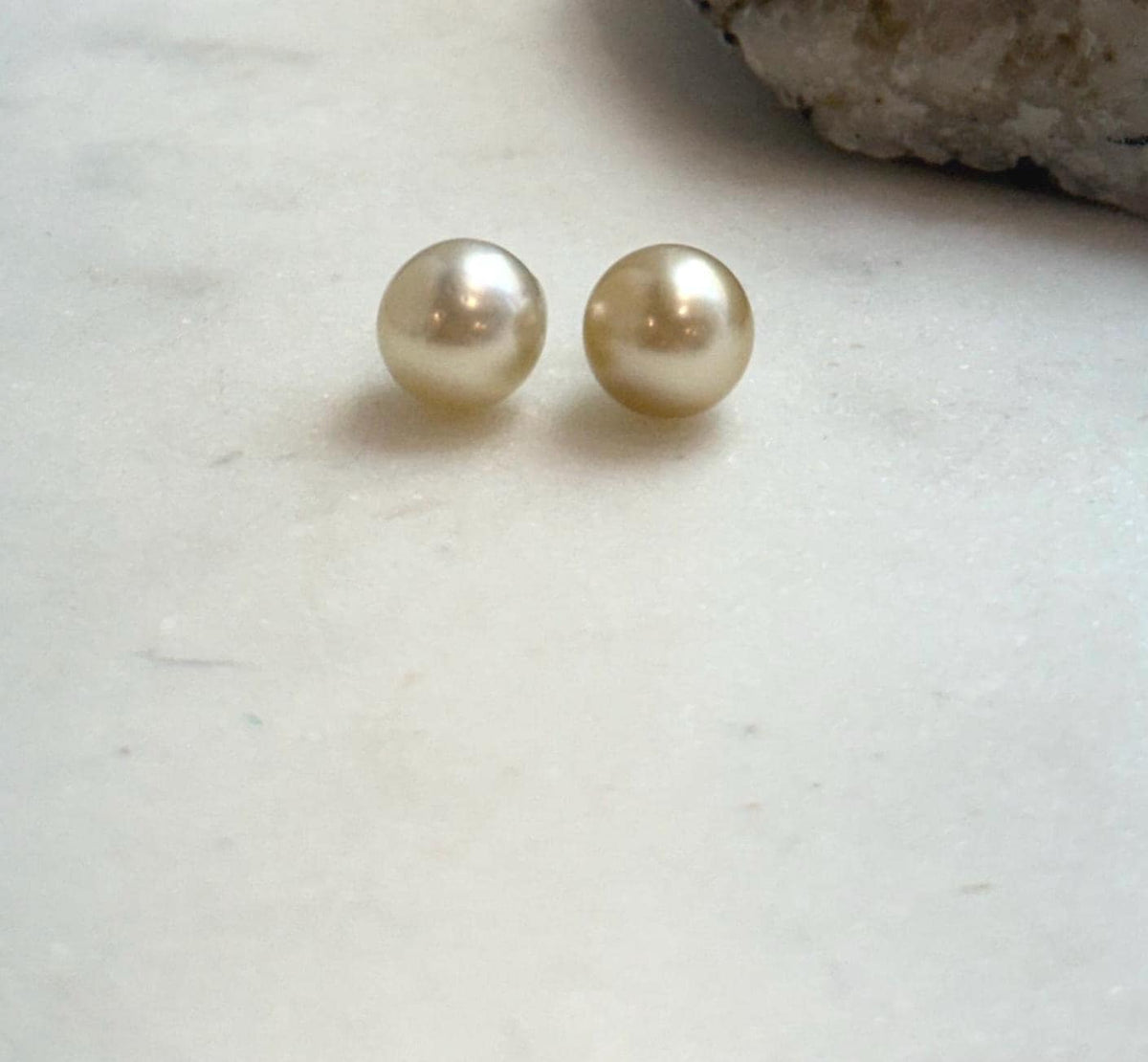 Elly’s 9.8mm Genius natural South sea Champagne Gold ocean Pearls Earrings studs: Extreme luster, S925 silver minimalist earrings studs.
