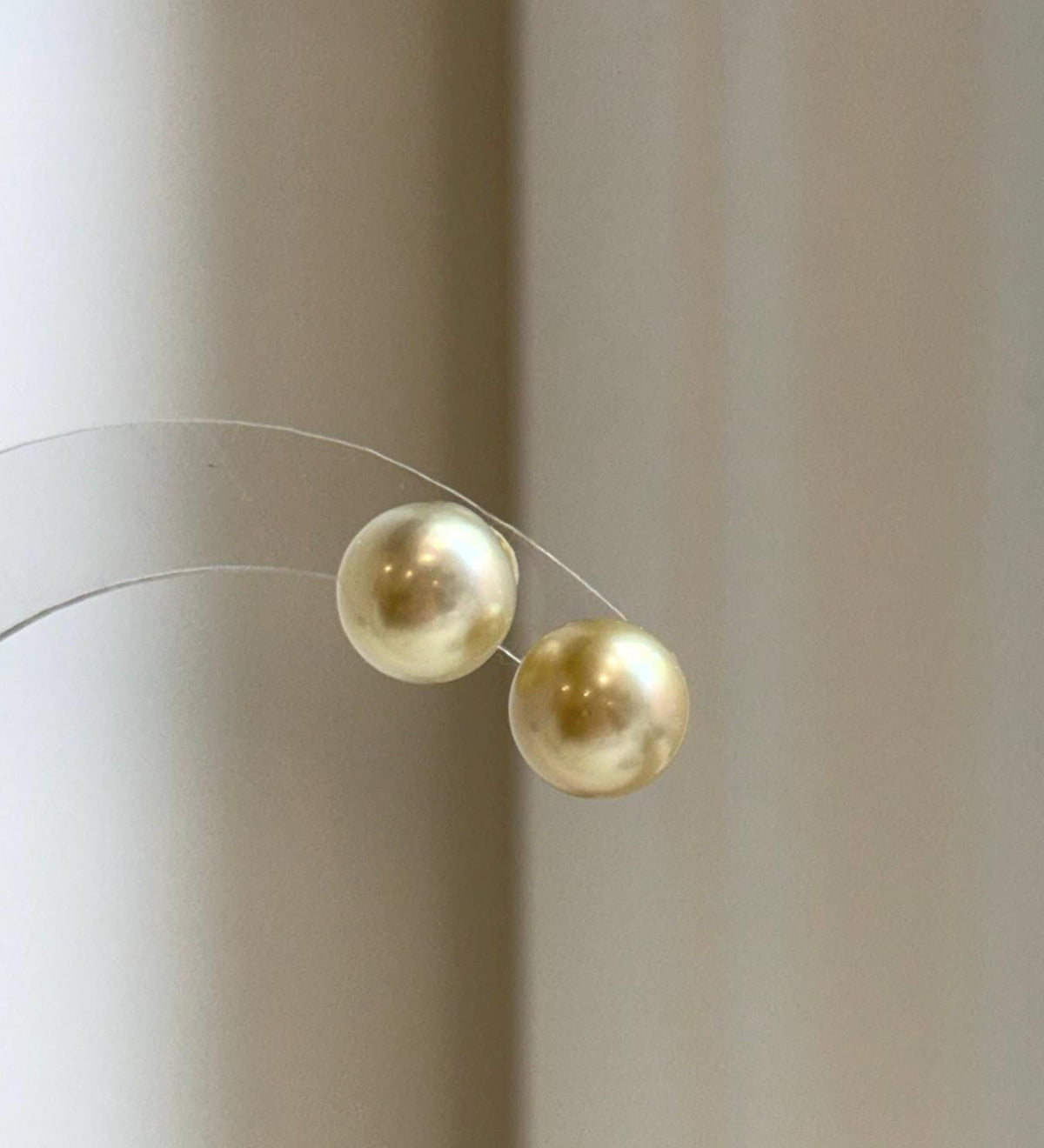 Elly’s 9.8mm Genius natural South sea Champagne Gold ocean Pearls Earrings studs: Extreme luster, S925 silver minimalist earrings studs.