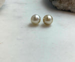 Elly’s 9.8mm Genius natural South sea Champagne Gold ocean Pearls Earrings studs: Extreme luster, S925 silver minimalist earrings studs.