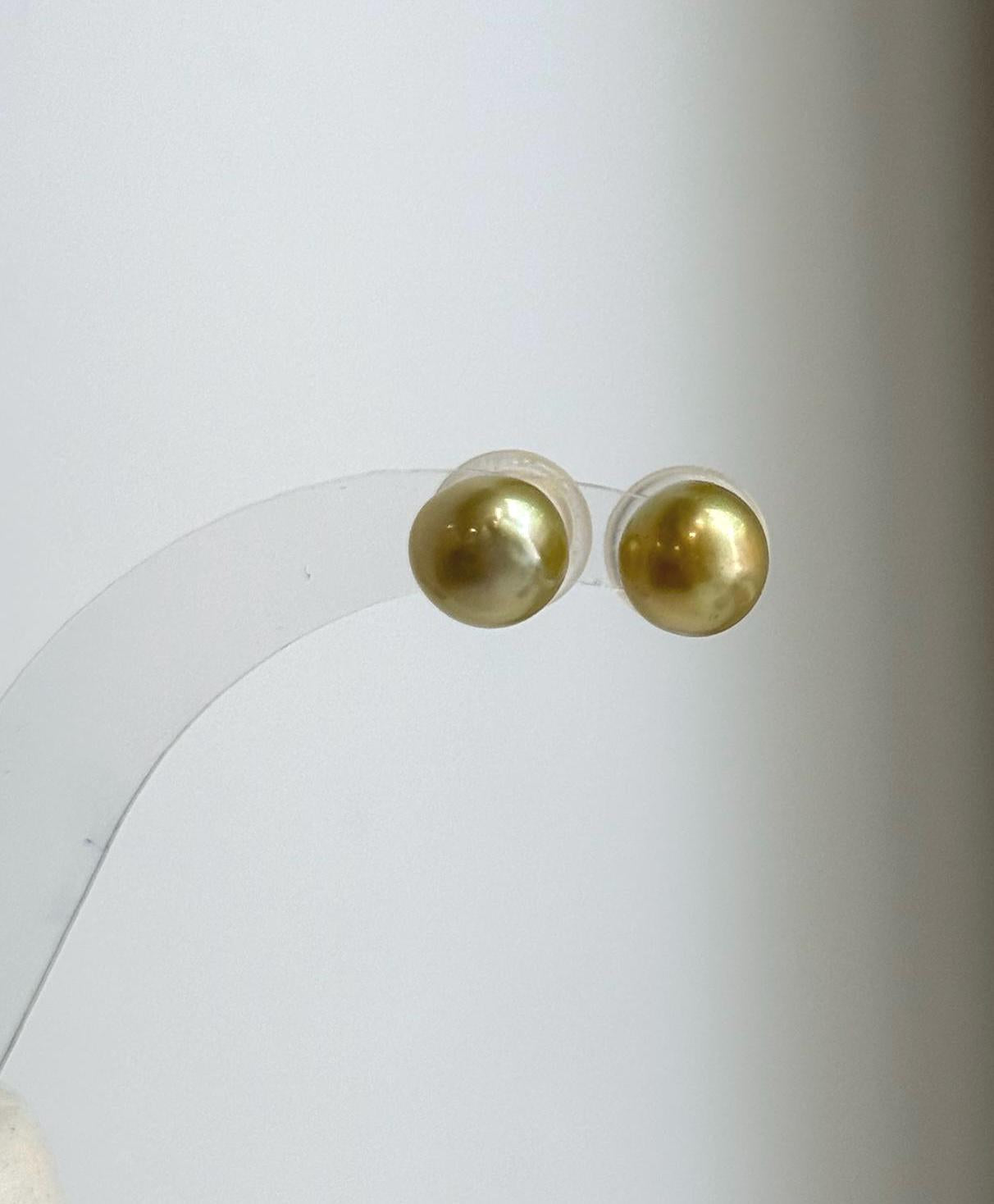 Elly’s 8.8mm Genius natural South sea Deep Tea Gold ocean Pearls Earrings studs: Extreme luster, S925 silver minimalist earrings studs.
