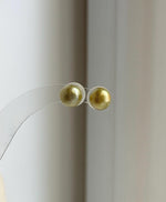 Elly’s 8.8mm Genius natural South sea Deep Tea Gold ocean Pearls Earrings studs: Extreme luster, S925 silver minimalist earrings studs.