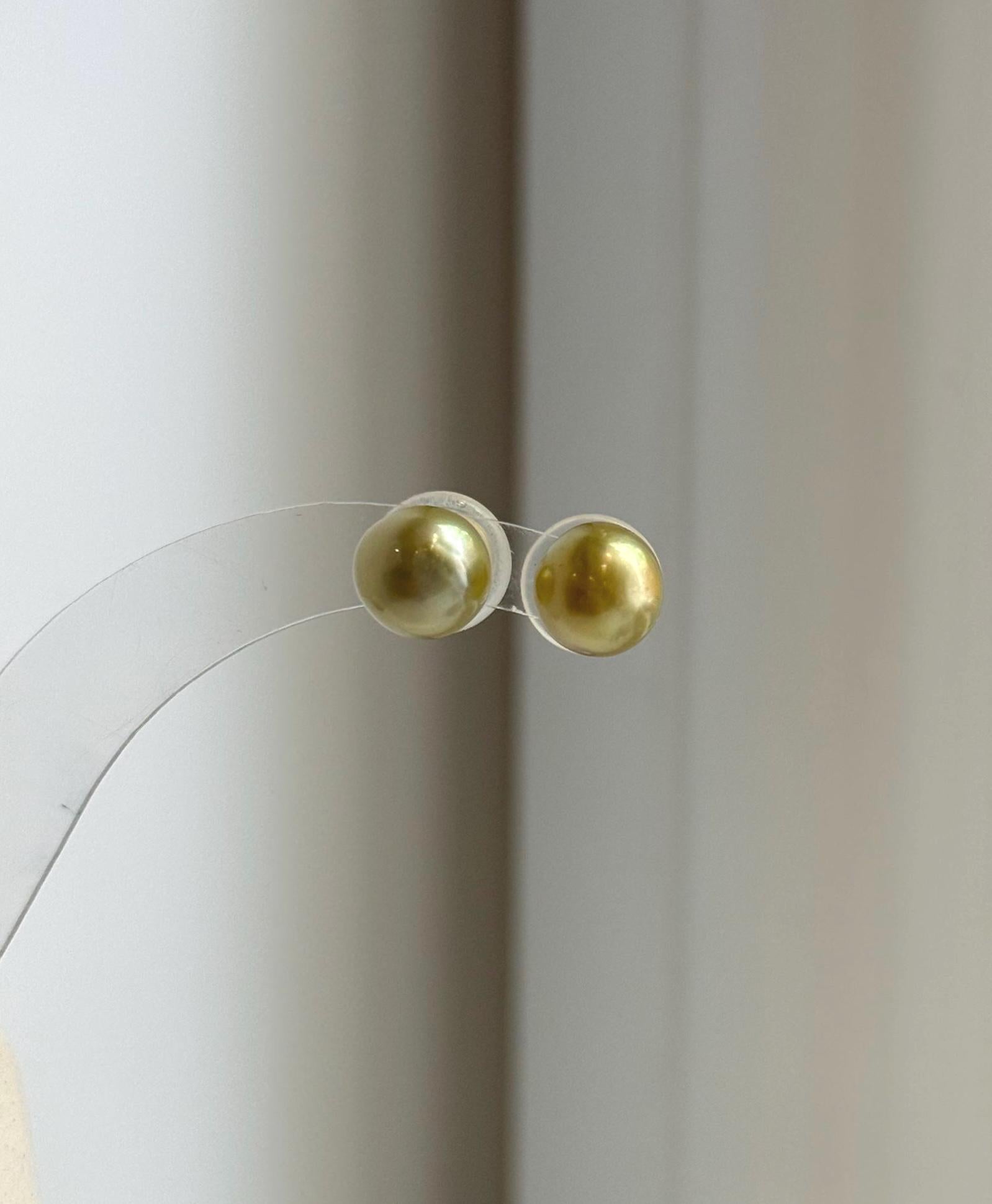 Elly’s 8.8mm Genius natural South sea Deep Tea Gold ocean Pearls Earrings studs: Extreme luster, S925 silver minimalist earrings studs.